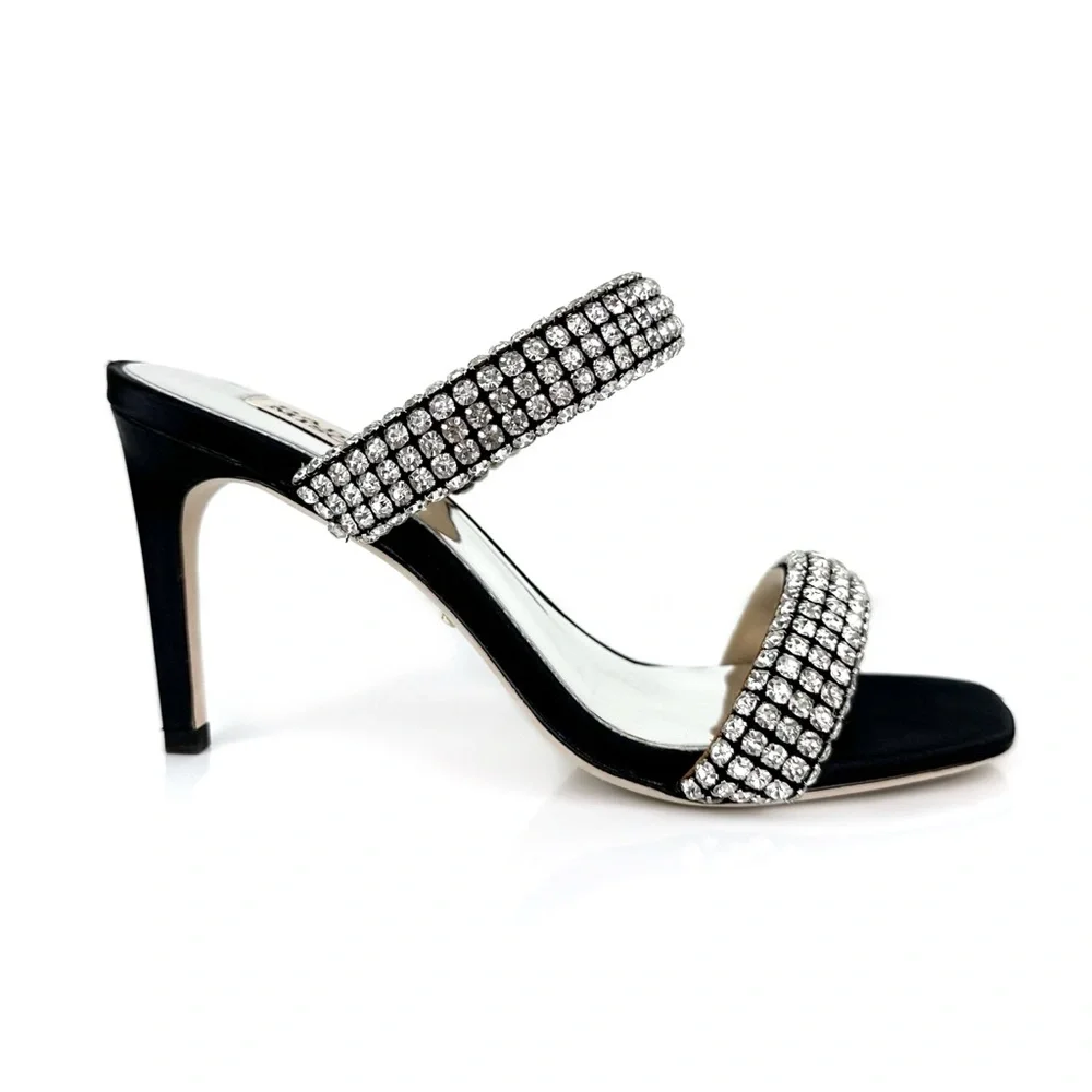 Badgley Mischka Women's Sade Jeweled Double Band Heeled Sandals Black Size 6 - Picture 3 of 12